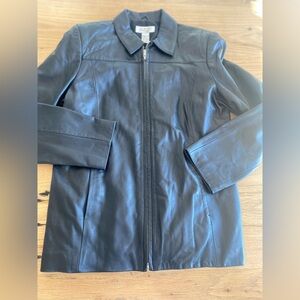 Alfani Full Zip Black Leather Jacket‎ Men’s Large Preowned